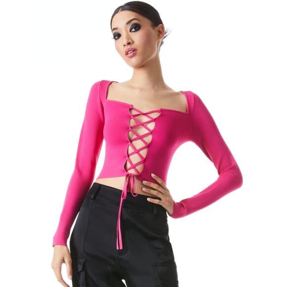 Alice + Olivia Tops - ALICE + OLIVIA HILARIA LACE FRONT TOP SIZE XS